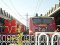 Red color Linke Hofmann Busch LHB High speed Coach passenger coach of Indian Railways. The coaches were imported from Germany