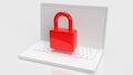 Red color lock on white notebook  3d rendering Royalty Free Stock Photo