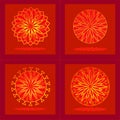 Red color mandala banner logo with flowers petal stars burst oriental abstract background texture vector illustration pattern Royalty Free Stock Photo