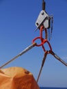 Red color of master link and chain shortener hanging orange color material Royalty Free Stock Photo