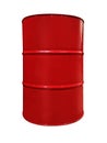 Red color metal oil barrel, isolated on white background. Red metal oil drum isolated on white background. Black gold. Oil barrel