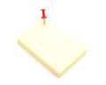 Red color push pin and yellow sticky note on isolated white back Royalty Free Stock Photo