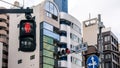 Red color traffic light of asian pedestrian crosswalk sign at Tokyo city. Japan Royalty Free Stock Photo