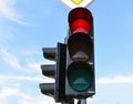 Red color traffic light blue sky in background Royalty Free Stock Photo