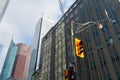 Red color on the traffic light in Toronto downtown. Royalty Free Stock Photo