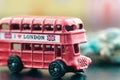 Red color vintage London Bus metal Toy closeup view Royalty Free Stock Photo