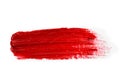 Red colored brush stroke paiting over isolated background, canvas watercolor texture, red lipstick smudge Royalty Free Stock Photo