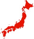 Red colored Japan outline map. Political japanese map