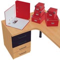 Red colored office folders and paper boxes. 3d Royalty Free Stock Photo