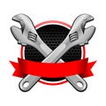 Red Colored Ribbon Wrench Cross Emblem