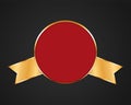Red colored round award banner with gold colored ribbon banner on black background Royalty Free Stock Photo