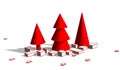 Abstract 3d illustration of Christmas trees with gift boxes. Royalty Free Stock Photo