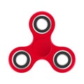 Red colorful fidget spinner with silver bearings on a white background. Modern children`s hand spinning toy