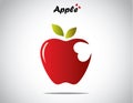 A red colorful shiny apple with green leaves with a heart shaped bite Royalty Free Stock Photo