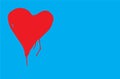 Red colour heart with imperfect shape and paint drips in a blue background vector illustration