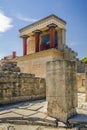 Red columns of the Knossos palace. Knossos palace on the island of Crete in Greece.
