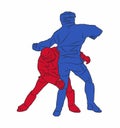 Red Combat Sambo Fighter Ducking To Avoid Punch