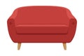 Red Comfortable Sofa, Cozy Domestic or Office Furniture, Modern Interior Design Element Flat Vector Illustration