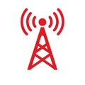 Red Communication Tower Illustration Emitting Radio Waves on White Royalty Free Stock Photo