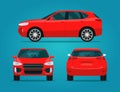 Red compact CUV isolated. Car CUV with side view, back view and front view. Royalty Free Stock Photo