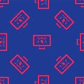 Red Computer display with vector design program icon isolated on isolated seamless pattern on blue background. Photo Royalty Free Stock Photo