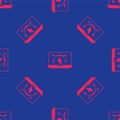 Red Computer display with vector design program icon isolated on isolated seamless pattern on blue background. Photo Royalty Free Stock Photo