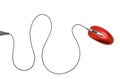 Red computer mouse with the cable Royalty Free Stock Photo