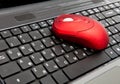 Red computer mouse on the keyboard Royalty Free Stock Photo