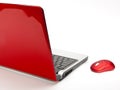 Red computer mouse and red notebook Royalty Free Stock Photo
