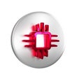 Red Computer processor with microcircuits CPU icon isolated on transparent background. Chip or cpu with circuit board Royalty Free Stock Photo