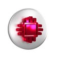 Red Computer processor with microcircuits CPU icon isolated on transparent background. Chip or cpu with circuit board Royalty Free Stock Photo
