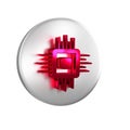 Red Computer processor with microcircuits CPU icon isolated on transparent background. Chip or cpu with circuit board Royalty Free Stock Photo