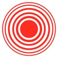 Red concentric circle. Radial wave spot. Sonar marker