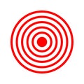 Red concentric circles. Pain localization icon. Sore or inflammation symbol. Coverage or vibration sign. Shockwave