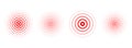 Red concentric ripple circles set. Sonar or sound wave rings collection. Epicentre, target, radar icon concept. Radial Royalty Free Stock Photo