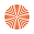 Red concentric ripple circles. Sonar or sound wave rings. Epicentre, target, radar concept. Radial signal or vibration