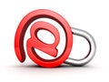 Red concept email symbol security padlock on white background