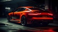 A red concept sports car parked in a parking garage. Generative AI Royalty Free Stock Photo