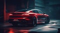 A red concept sports car parked in a parking garage. Generative AI Royalty Free Stock Photo