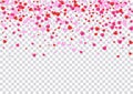 Red Confetti Background Transparent Vector. Folded Backdrop Heart. Fond Art Illustration.