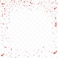 Red confetti isolated on tansparent background. Vector birthday concept.