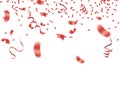 Red confetti, serpentine or ribbons falling on white transparent Royalty Free Stock Photo