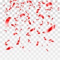 Red confetti on transparent background. Celebration of happy events. Birthday party background. Vector illustration Royalty Free Stock Photo