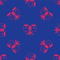 Red Conga drums icon isolated seamless pattern on blue background. Musical instrument. Vector Royalty Free Stock Photo