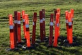 Red construction barrier bollards