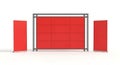 Red Construction Barrier and Two Roll-Up Banners on White Background, Isolated Royalty Free Stock Photo