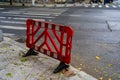 Red construction delimitation area in downtown Bucharest, Romania, 2019