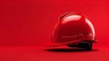 Red Construction Helmet on Solid Background with Copyspace for Safety Industry Web Banner Royalty Free Stock Photo