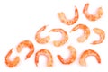 Red cooked prawn or shrimp isolated on white background with copy space for your text. Top view. Flat lay Royalty Free Stock Photo