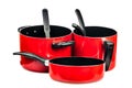 Red cooking pans and pots Royalty Free Stock Photo